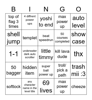 mario maker Bingo Card