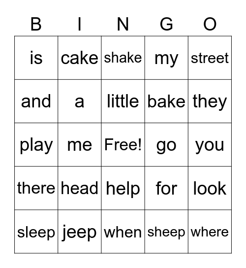 word family/sight word bingo Card