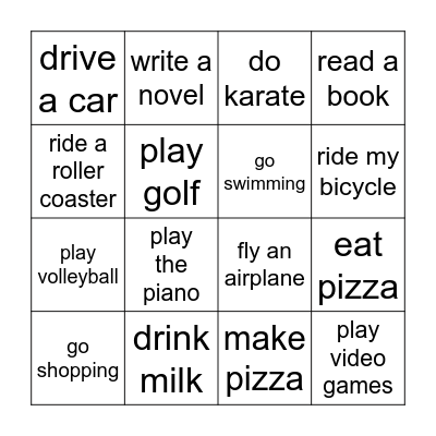 "I want~" Bingo Card