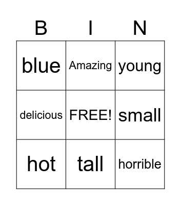 Verbs/Adjectives Bingo Card