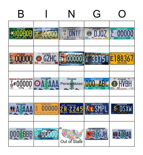 Oregon Travel Bingo Card