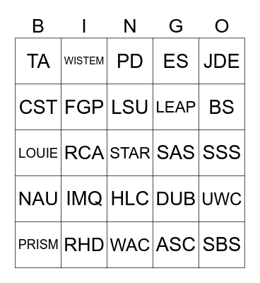 NAU Lingo Bingo Card