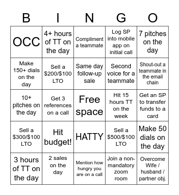 Sales Bingo Card