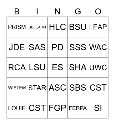 NAU Lingo Bingo Card