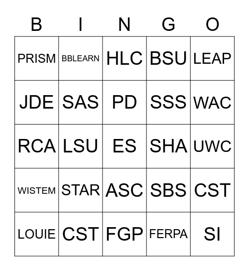 NAU Lingo Bingo Card