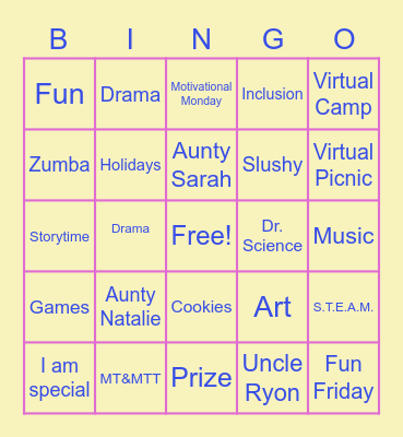 Let's play BINGO with Aunty Natalie Bingo Card