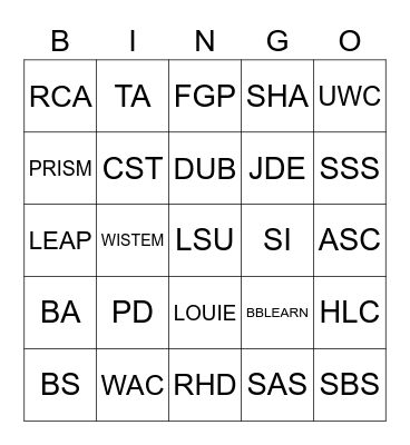 NAU Lingo Bingo Card