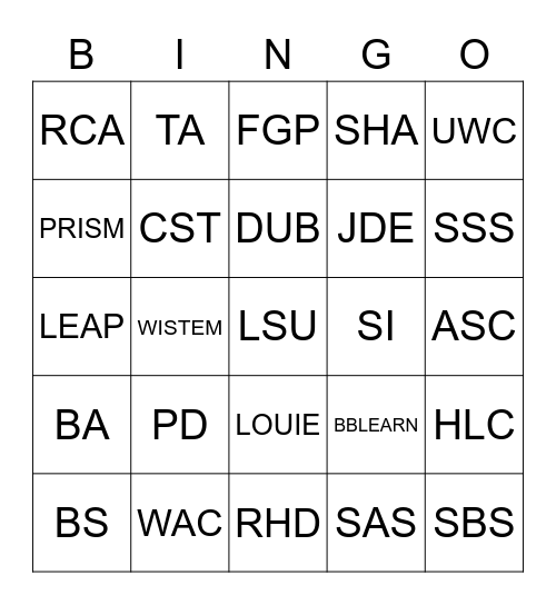 NAU Lingo Bingo Card