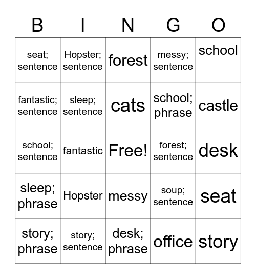 words with s Bingo Card