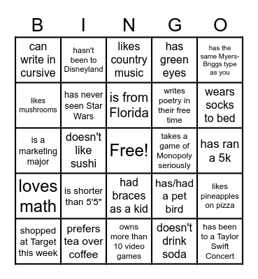 Find Someone Who... Bingo Card