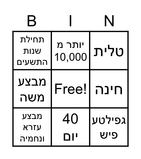 עדות Bingo Card