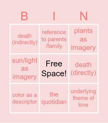 Christie's Writing Bingo Card