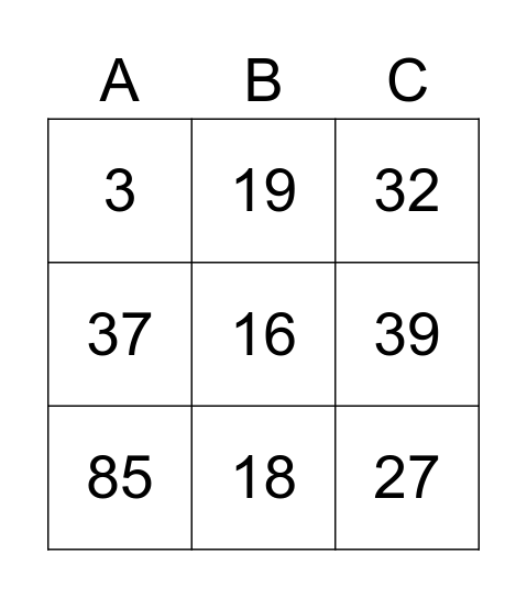 3x3 Nummer 0 - 100 Bingo Card