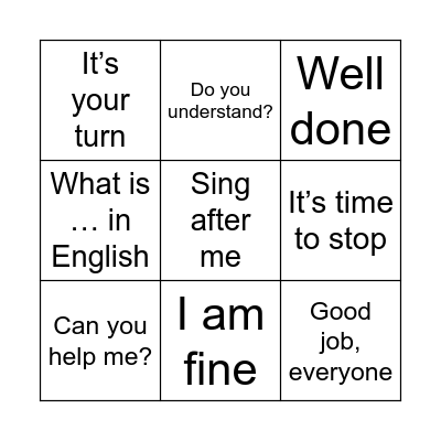 Classroom language Bingo Card