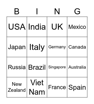 Food Bingo Card