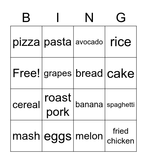 food Bingo Card