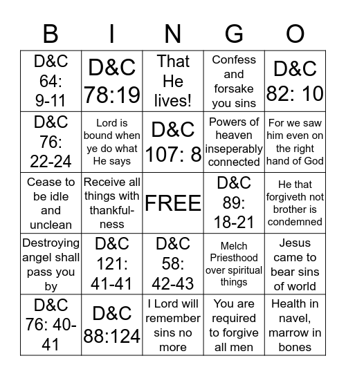 SEMINARY BINGO Card