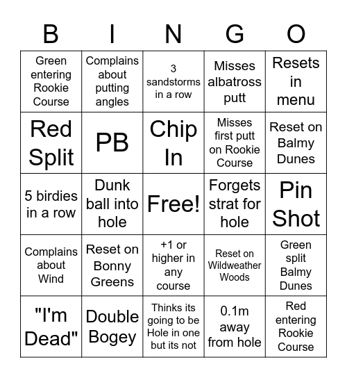 Damosk Mario Golf Bingo Card