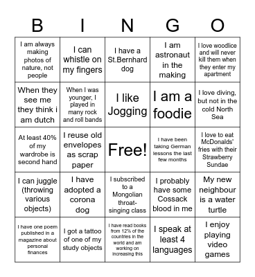 Human Bingo Card