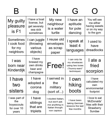 Human Bingo Card