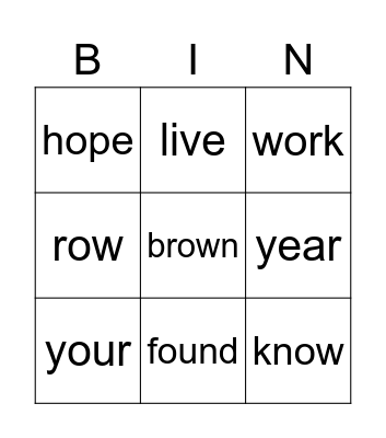 Sight Words, Week 1 Bingo Card