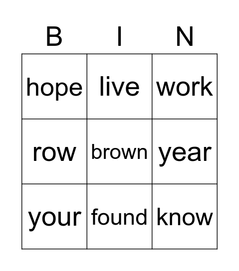Sight Words, Week 1 Bingo Card