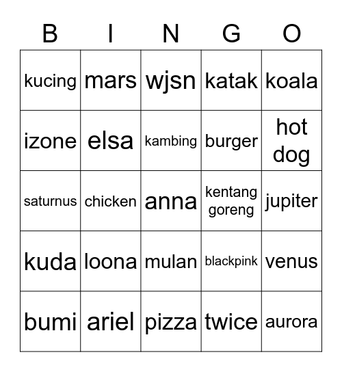bingo nayeoneth Bingo Card