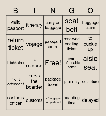 Travelling I, II Bingo Card