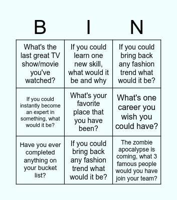 Ice Breaker Questions Bingo Card