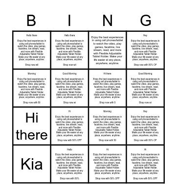 Kia Bingo Card