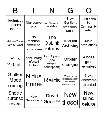 TennoCon 2021 Bingo Card