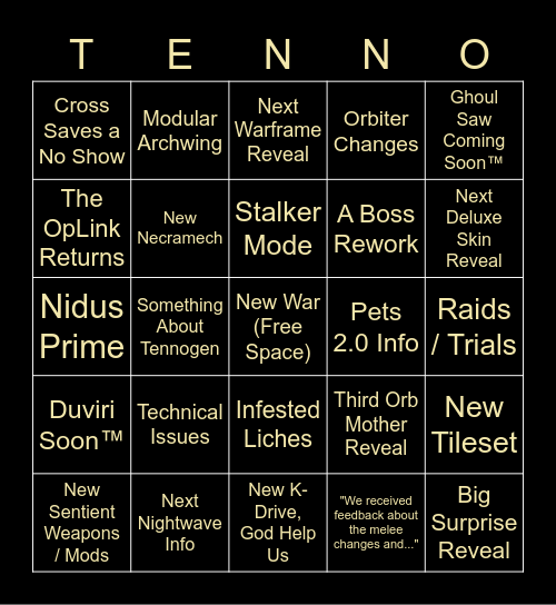 Tennocon Bingo Card