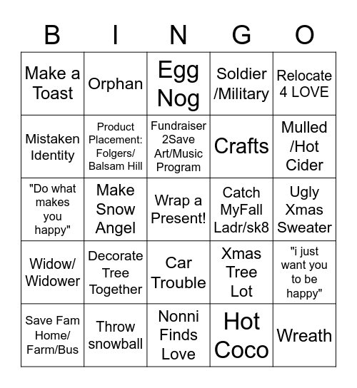 Hallmark Movie Bingo Card