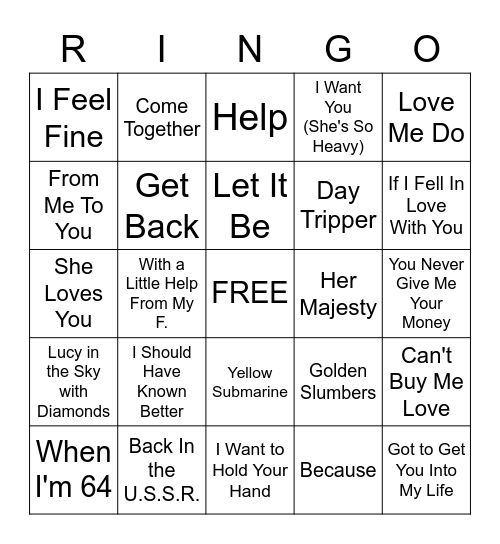 Beatles (game 3) Bingo Card