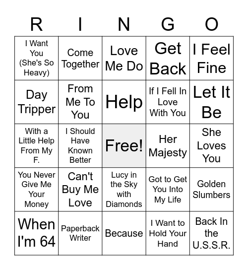 Beatles (game 3) Bingo Card