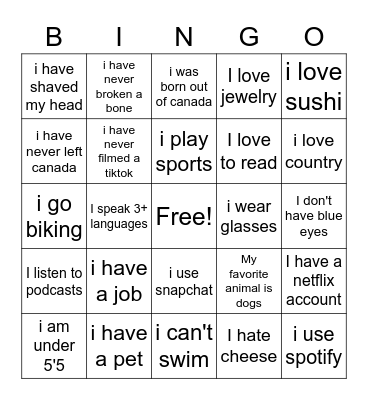 TEST BINGO Card