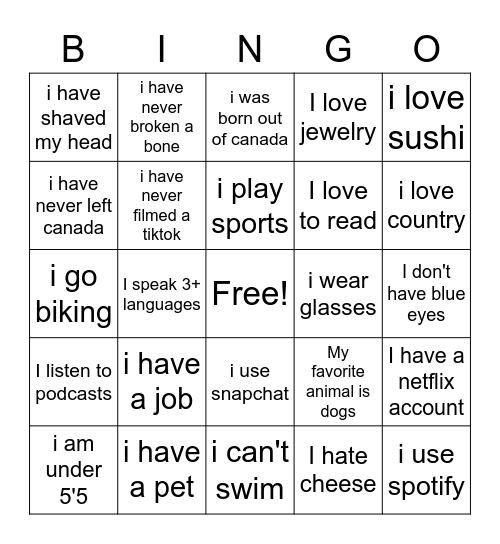 TEST BINGO Card