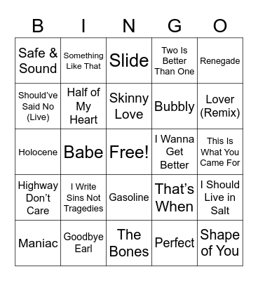 Exes, Friends and Collaborators Bingo Card