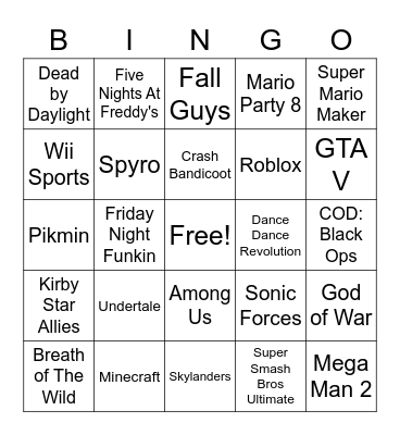 Video Game Bingo Card