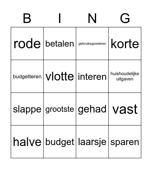 Zakgeld en inkomen Bingo Card