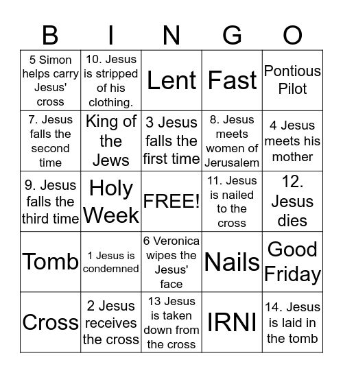 Station of the Cross Bingo Card