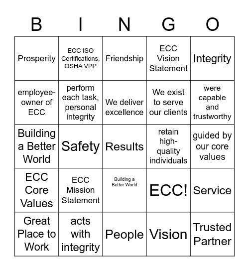 ECC Management System Bingo Card
