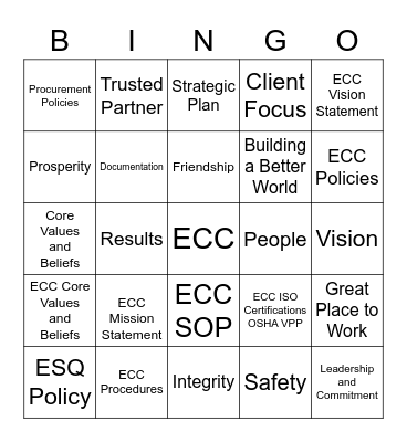 ECC Management System Bingo Card