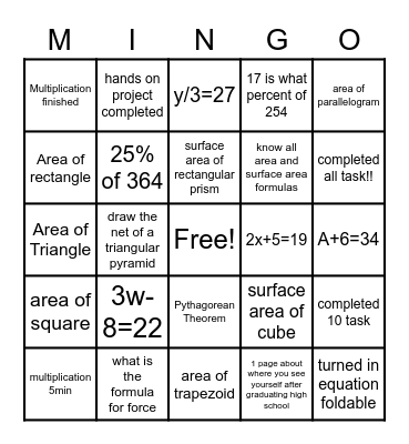 Task Cards Bingo Card