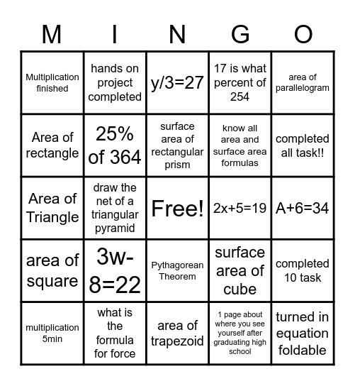 Task Cards Bingo Card