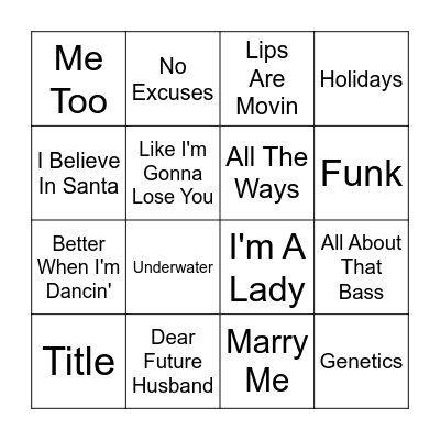 Meghan Trainor Bingo Card