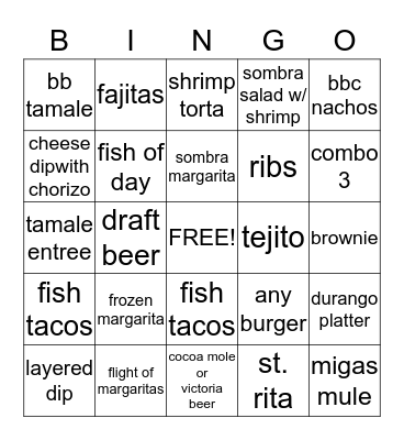 Sombra Lunch Bingo Card