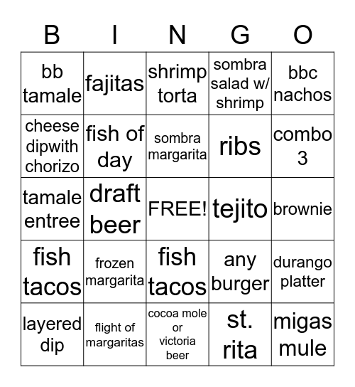 Sombra Lunch Bingo Card