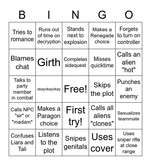 Elli Mass Effect Bingo Card