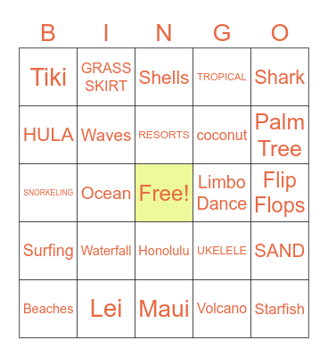 Hawaiian Bingo Card
